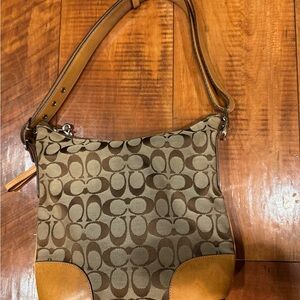 Coach Brown and Tan Signature Shoulder Bag